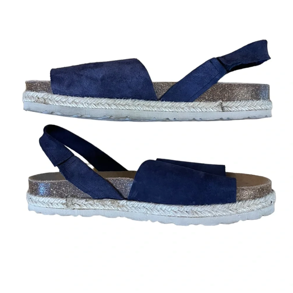 Yokomo Platform Blue Leather Back Strap Corkbed Sandals Size 8